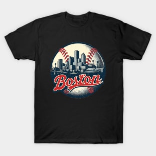 Boston Baseball Field Cityscape Vintage T-Shirt